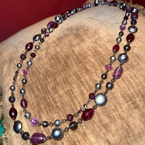 Vintage Avon Long Purple Colored Bead Necklace Duo